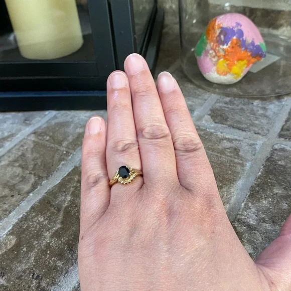 SOLID 14KT GOLD Diamond Sapphire Ring - Picture 9 of 14